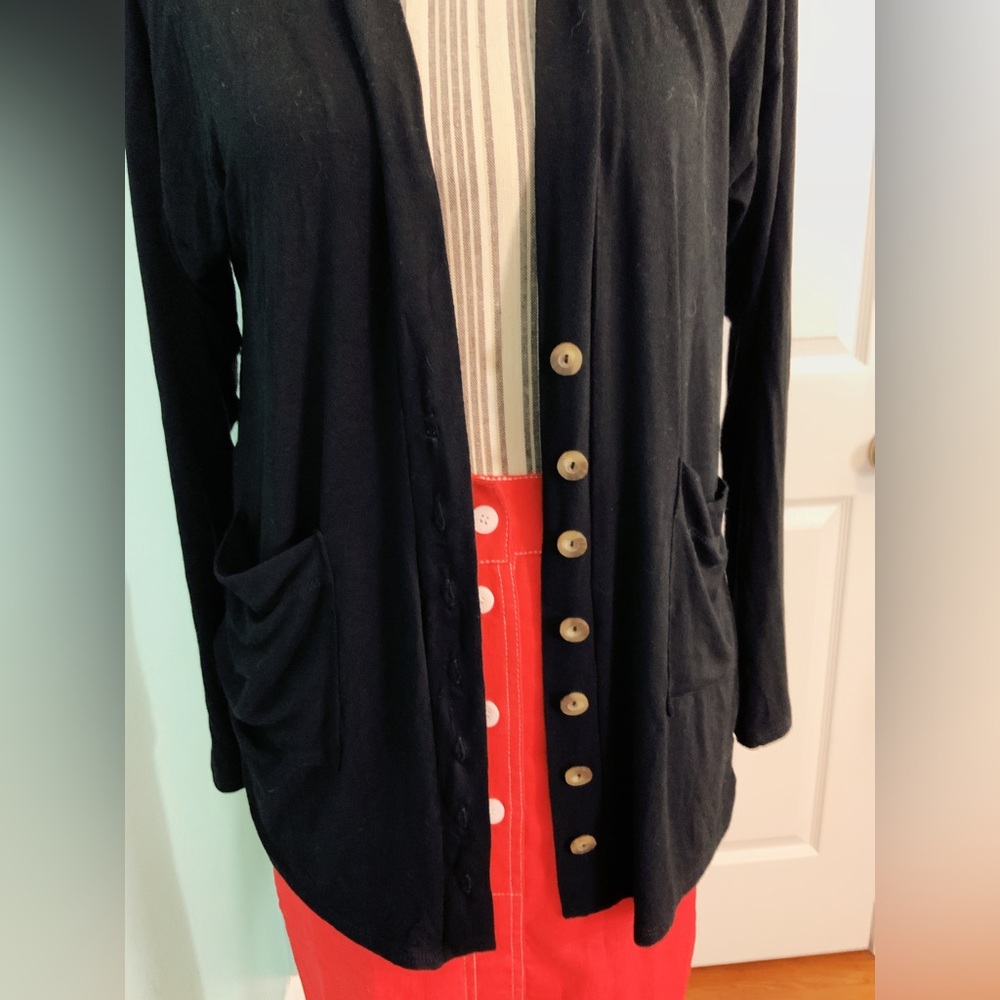 SALE Red Soft Denim Linen Pencil Skirt Button Up Pockets Cotton S M L - Picture 9 of 15